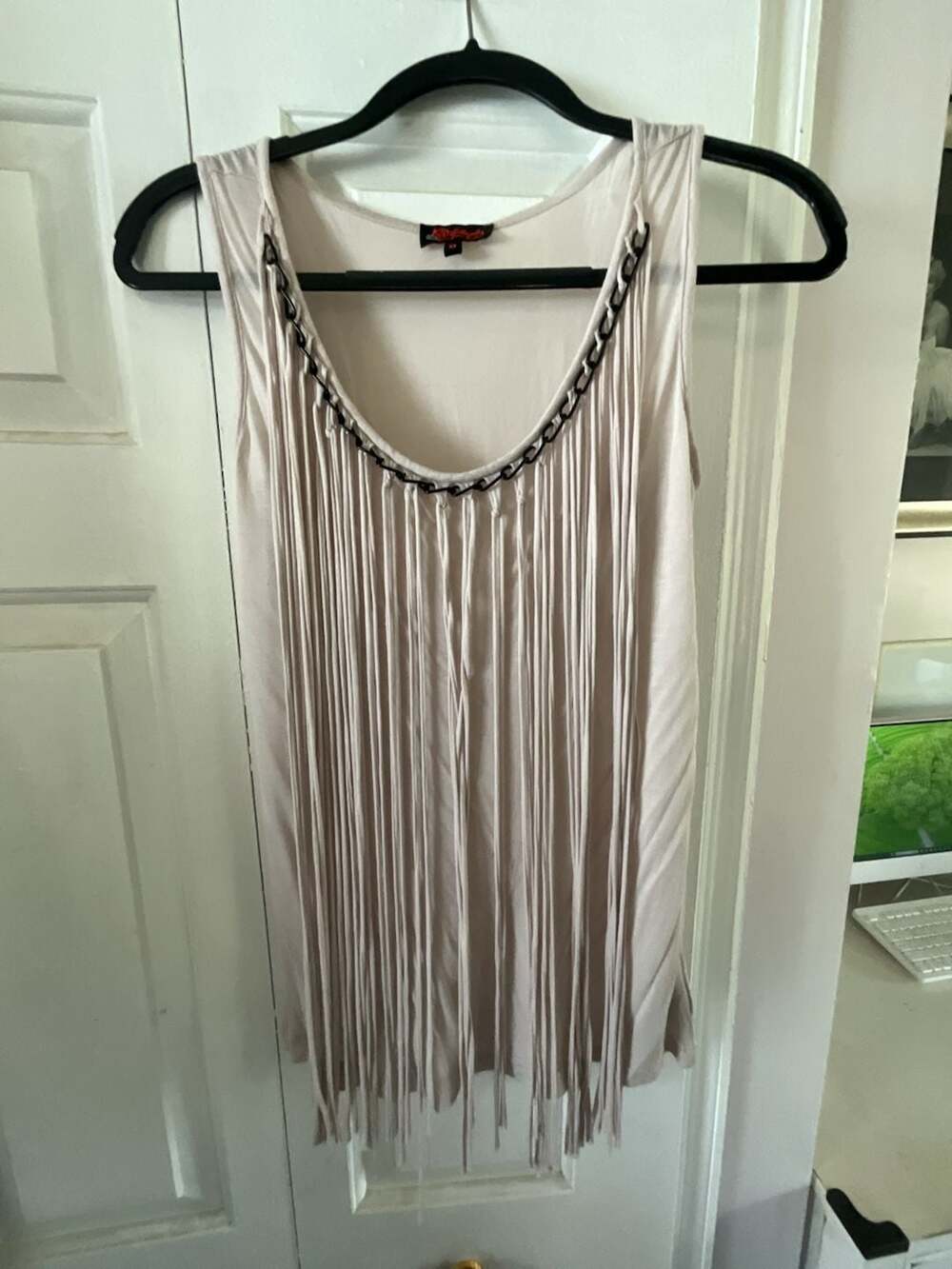 Kay Von D Los Angeles Modal Fringe Tank Top with Chain Neckline - Picture 1 of 4